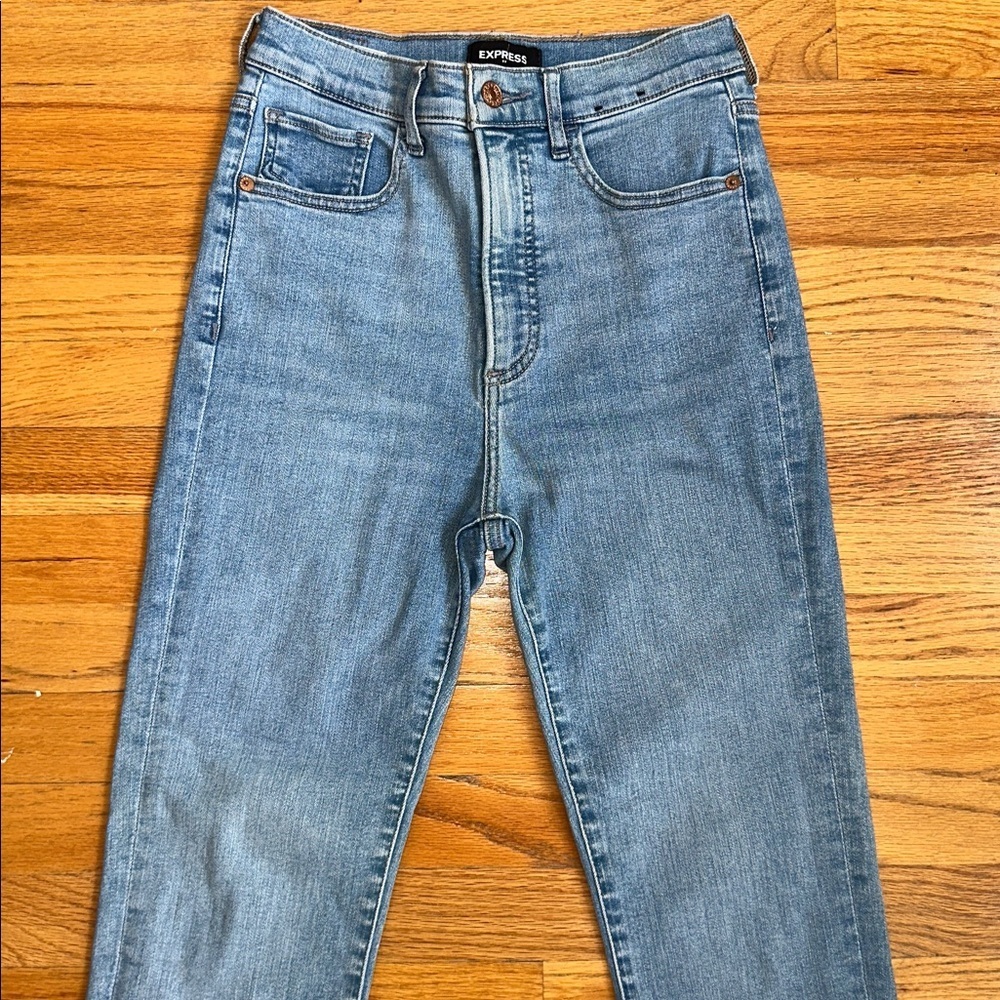 Express Light Blue Women's Super High Rise Straight Leg Jeans - Picture 3 of 6